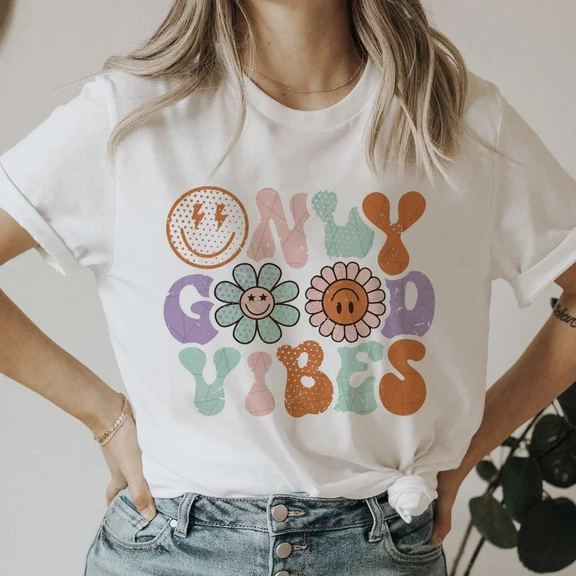 

Smile Letter Tshirt Sweet Short Sleeve Women 90s Graphic T Top Fashion Print T-shirts Cartoon Shirt Stylish Female Tee T-Shirt