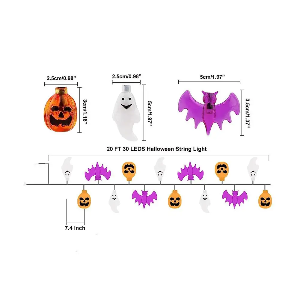 Halloween Lights 10ft 20 LED wodoodporny dyniowy nietoperz łańcuchy świetlne zasilanie bateryjne 8 trybów bajkowe oświetlenie z zegarem na Halloween