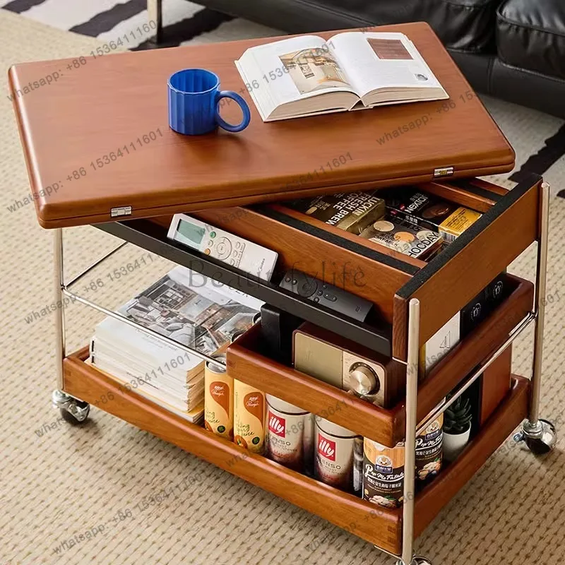 

Adjustable Wood Coffee Table Luxury Designer Nordic Side Table Standing Moving Space Saving