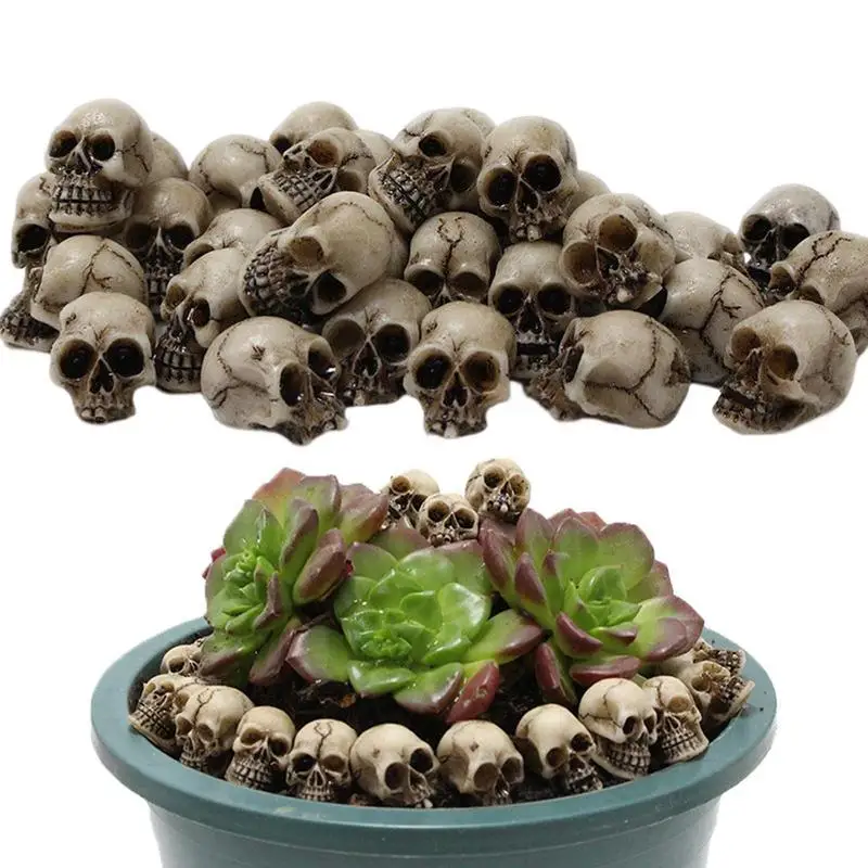 20pcs Miniature Skull Head Garden Flowerpot Filler Skeleton Skull Heads Realistic Skeleton Skulls Crafts Decor Home Supplies