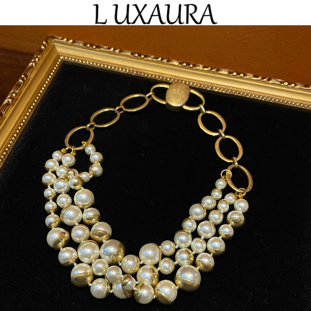 

Vintage fashion classic copper plated 18K glazed pearl style paired with bohemian women's jewelry necklace