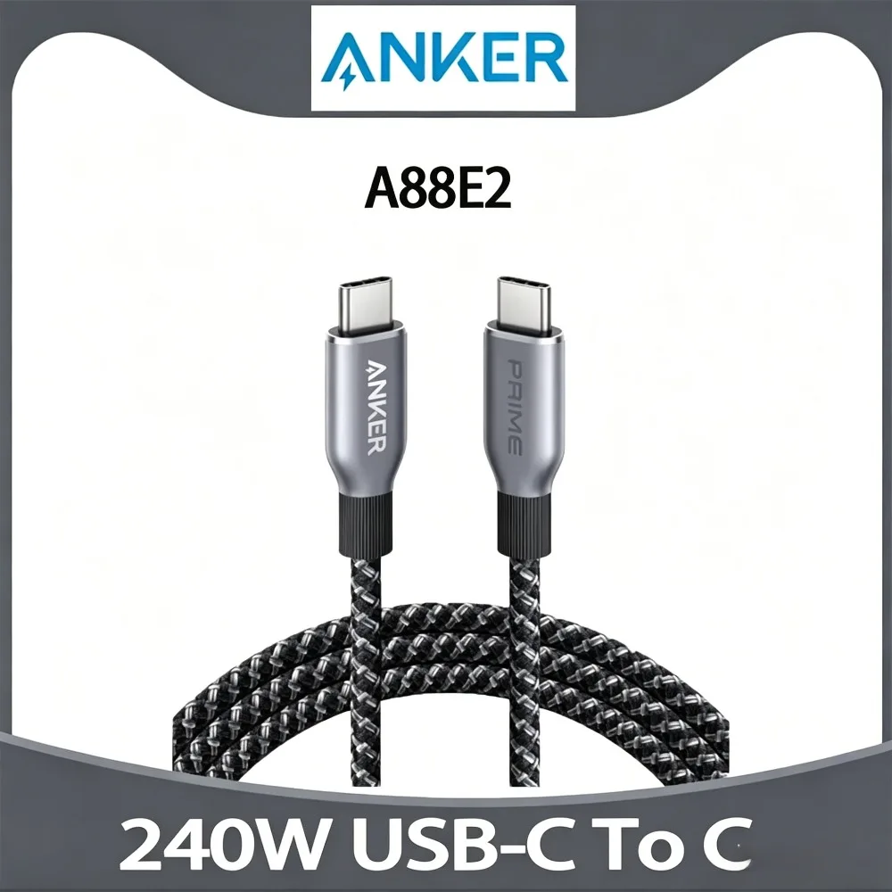 Câble USB C vers USB C Anker Prime, 240W, 3 pieds/6 pieds, câble de charge rapide USB C, nylon tressé recyclé avec durabilité de 100 ans