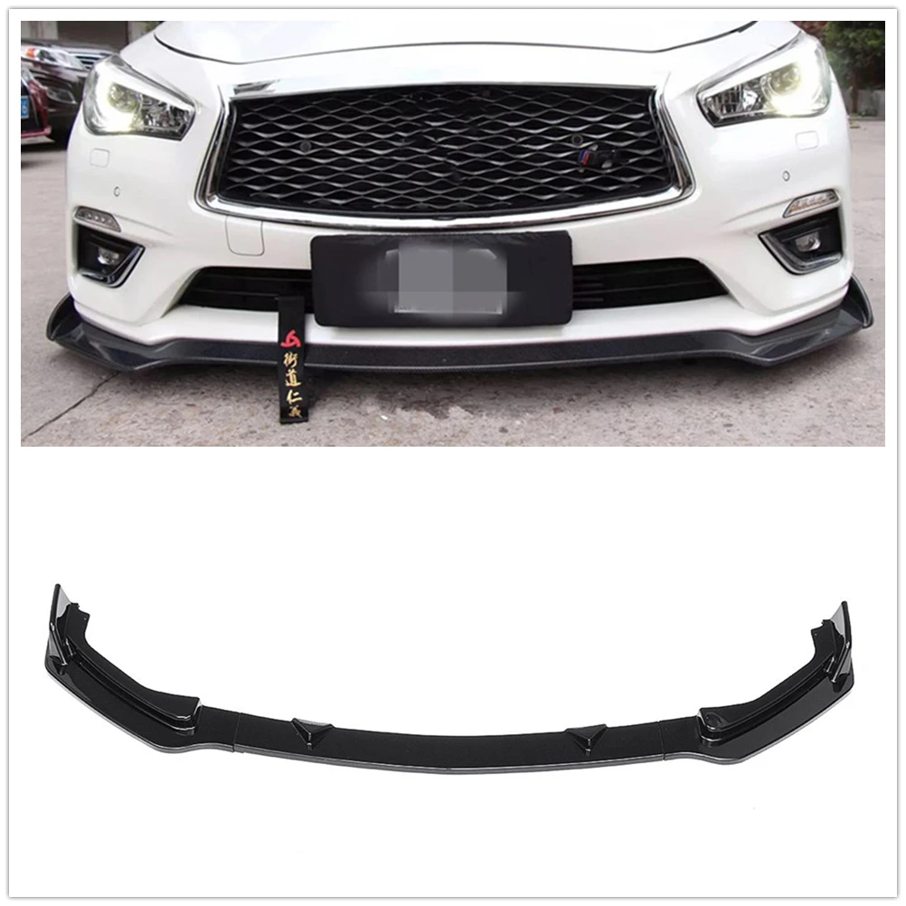 

Front Bumper Spoiler Lip For Infiniti Q50 Sport Model 2014 2015 2016 2017 Gloss Black/Carbon Fiber Look Car Lower Splitter Blade