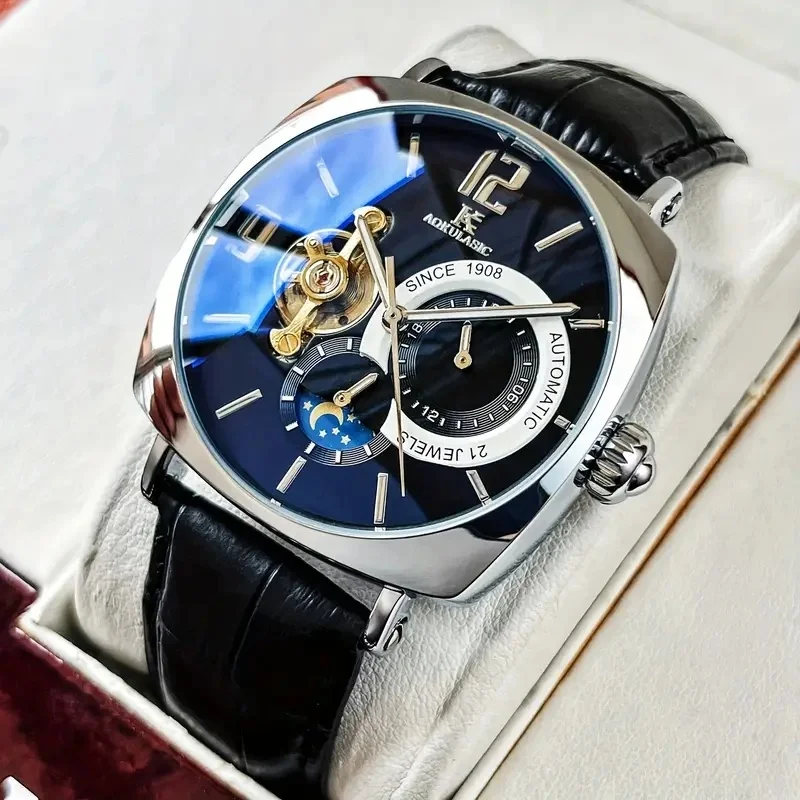 [Fashionable Men's Mechanical Watch] a Stylish and Versatile High-Value Vintage Mechanical Watch Featuring a Skeleton Dial, Hollow Design, and Alloy Case - an Elegant Men's Watch Suitable for Both Business and Casual Wear. view 3
