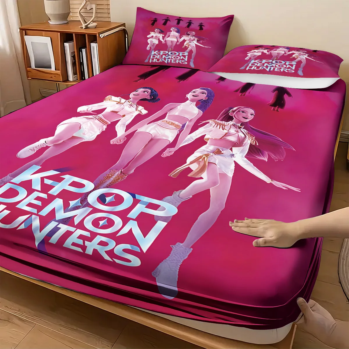 3pcsK-Pop شيطان الصيادين المطبوعة coreless المجهزة ورقة مجموعة متعددة الحجم لينة غطاء السرير غرفة نوم الفراش الديكور آلة قابل للغسل #4