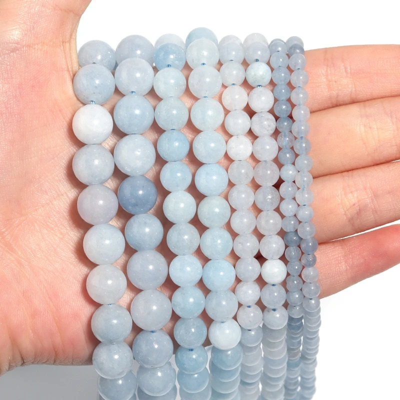 Natural Stone Blue Gemstone Beads For DIY Bracelets Necklaces Pendants Jewelry Making Accessories Natural Aquamarine Round Beads