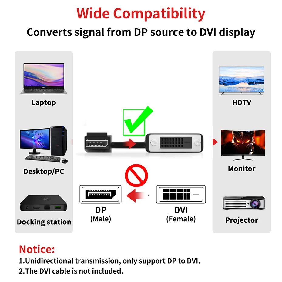 DisplayPort do kabla DVI 1080P DisplayPort Adapter konwertera DP do DVI dla HP Dell Asus Lenovo Laptop do monitora z DVI