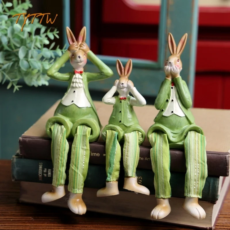 Adorable Cartoon Rabbit Family Decorative Figurine Happy Three-generation Home Decoration Hanging Foot Doll Resin Craft