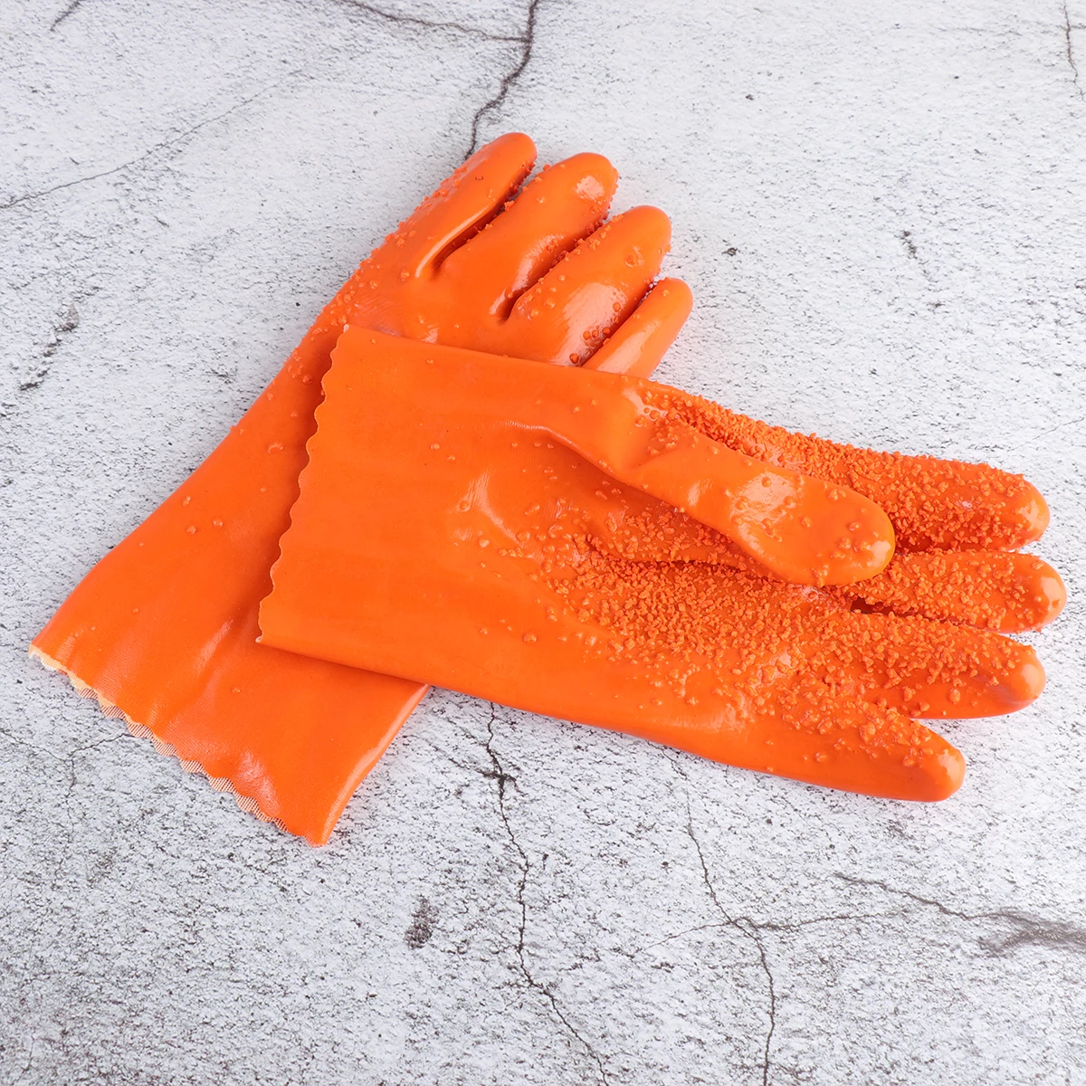 Guantes de pesca antideslizantes, palma de goma resistente, puño largo forrado de algodón cálido para manipulación de peces en interiores y exteriores, 2 pares