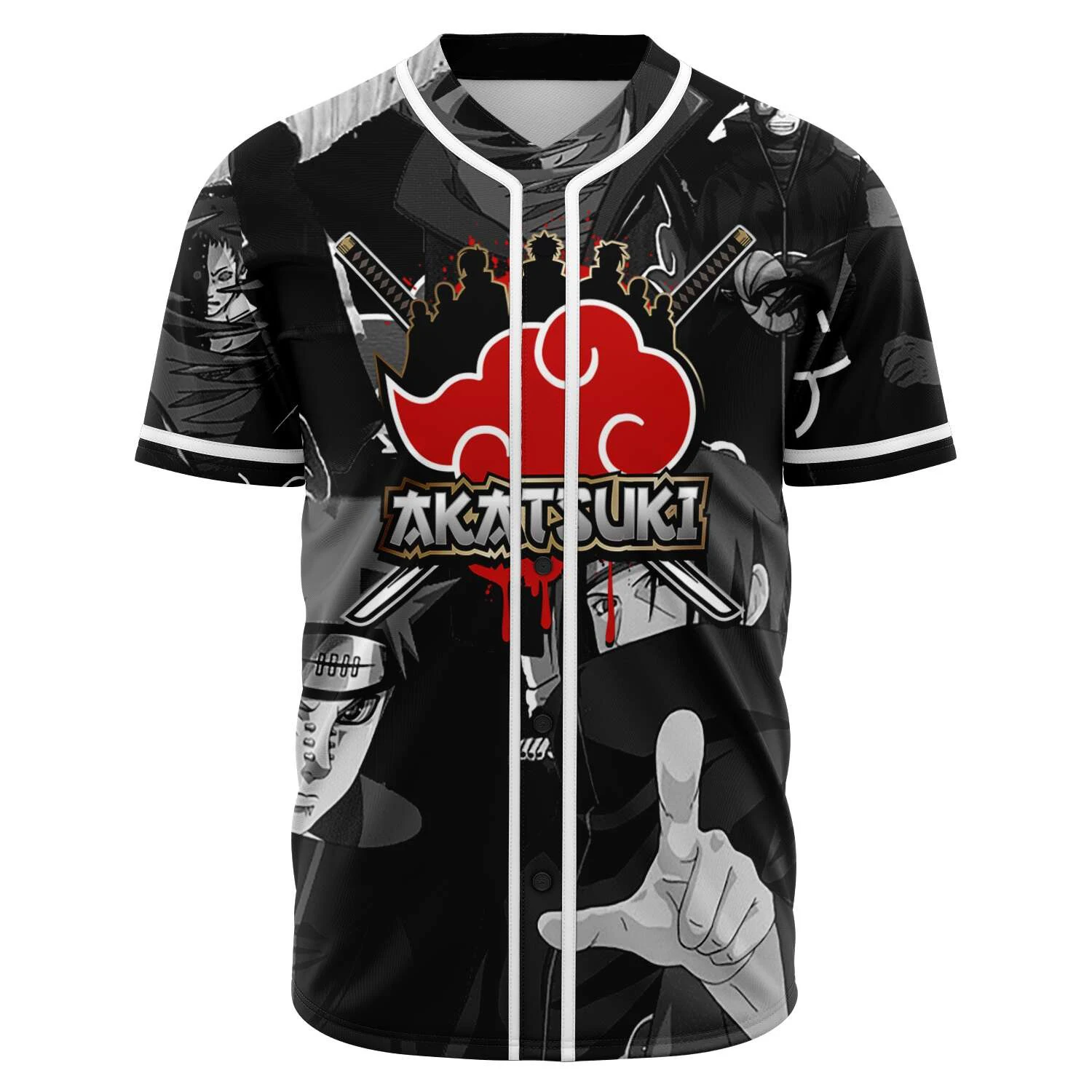 Maillot de baseball Naruto Akatsuki Team Anime noir pour adultes et enfants, t-shirt athleisure d'été respirant, à séchage rapide, doux et confortable