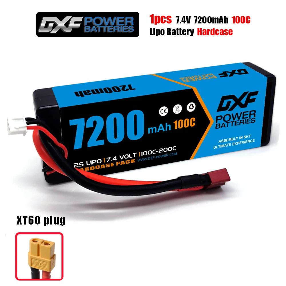 1/2PC DXF 2S Lipo Batterij 7.4V 7200mah 100C Hard Case XT60 EC5 TRX Deans XT90 voor Traxxas SCX10 Auto FPV Vliegtuig Truck RC Onderdelen