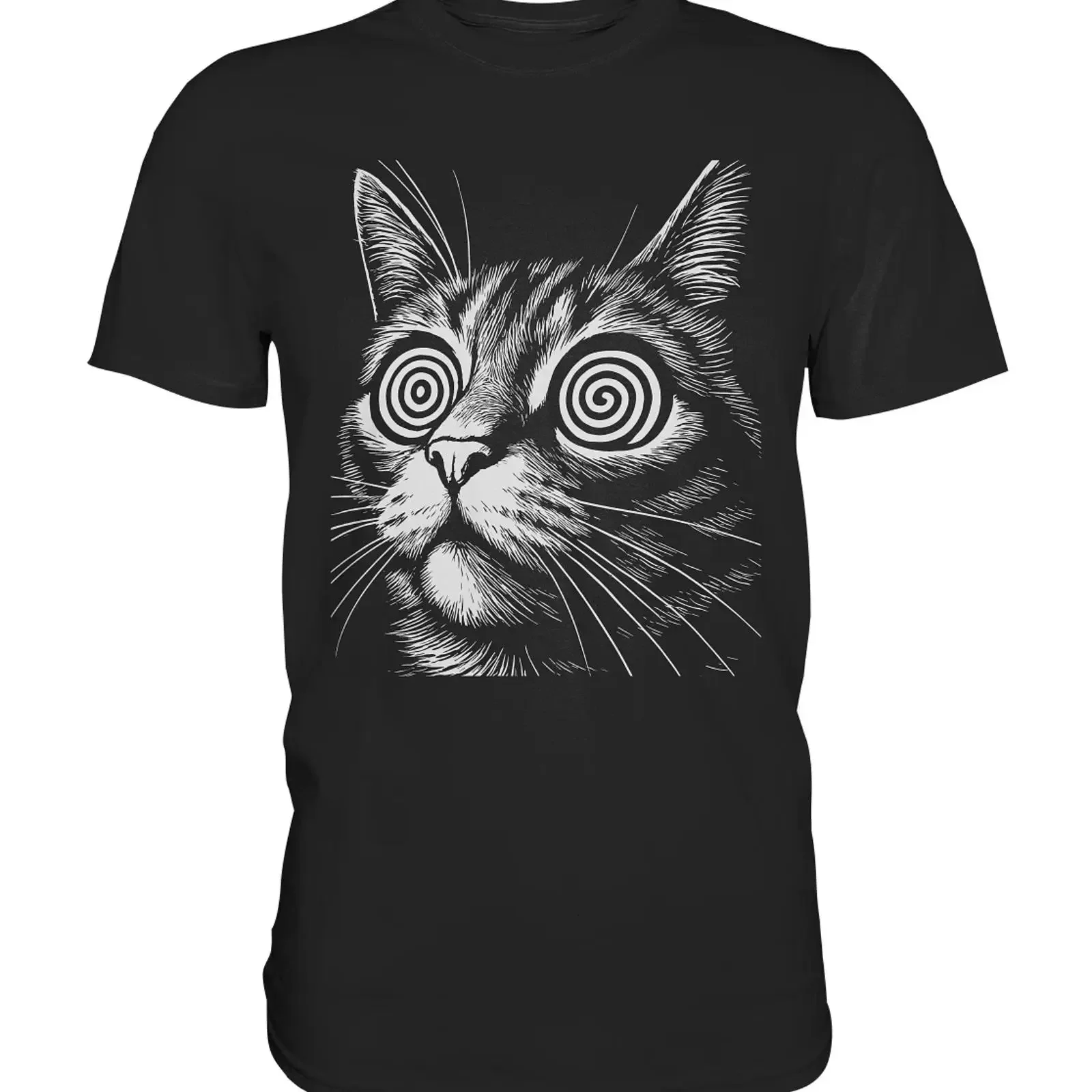 Camiseta Trippy Katze Hypnose Augen Lustig Psychedelic Cat Schwarz Techno Trip vintage lavada para uso diario, ropa de calle