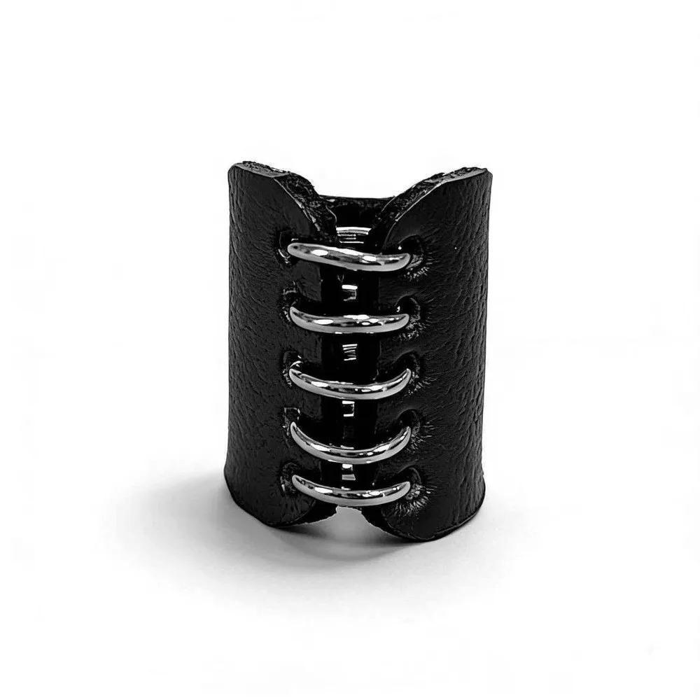 Outfit Accent Leather Ring 1.8 / 0.71 in Inner Diameter Black Leather Texture Punk Ring Fashion Accessory