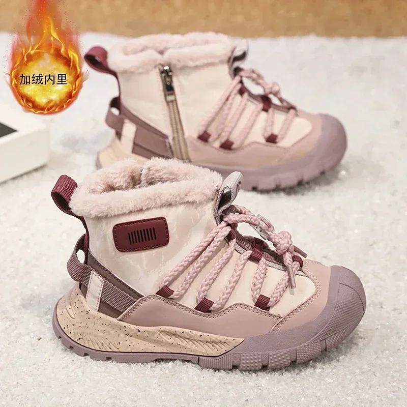 New Children's Plush Boots Winter Boys Brand Snow Boots Girls Cute Warm Fur Shoes Kids Non Slip Soft Outdoor Casual Cotton Shoes