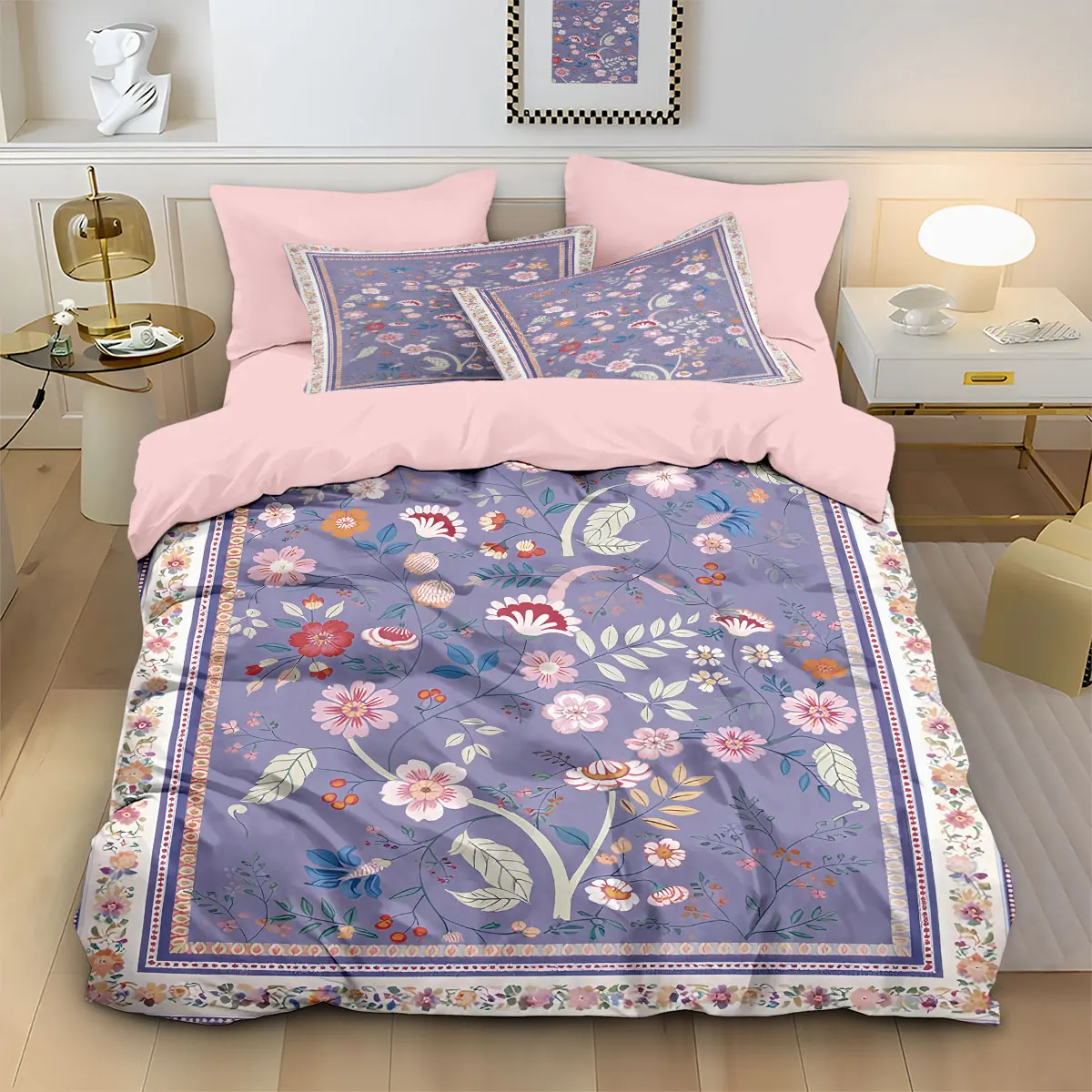 3pcs Spring Floral Retro Printed Coreless Duvet Cover Set, Multi Size Bedroom Bedding Decoration, Machine Washable