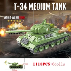 Military Tank Russia T-34 Medium Tank Building Blocks WW2 Soldier Army Weapons KV-2 Heavy Tank Bricks Children Toys Kids Gifts