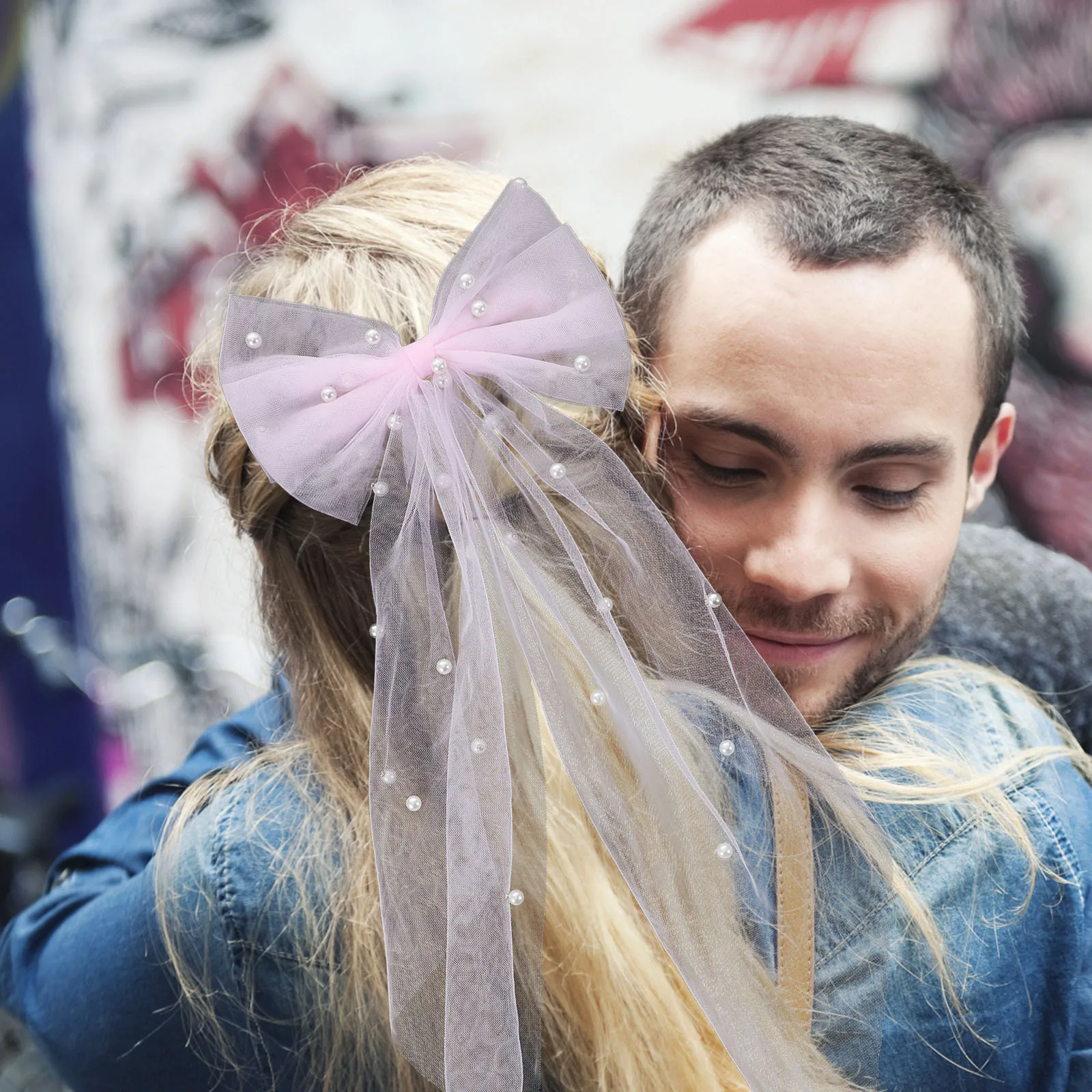 

Pink Pearl Bow Hair Clip Elegant Bridal Hair Bow for Wedding Engagement Party Favors Pearl Veil Bachelorette Party Favors