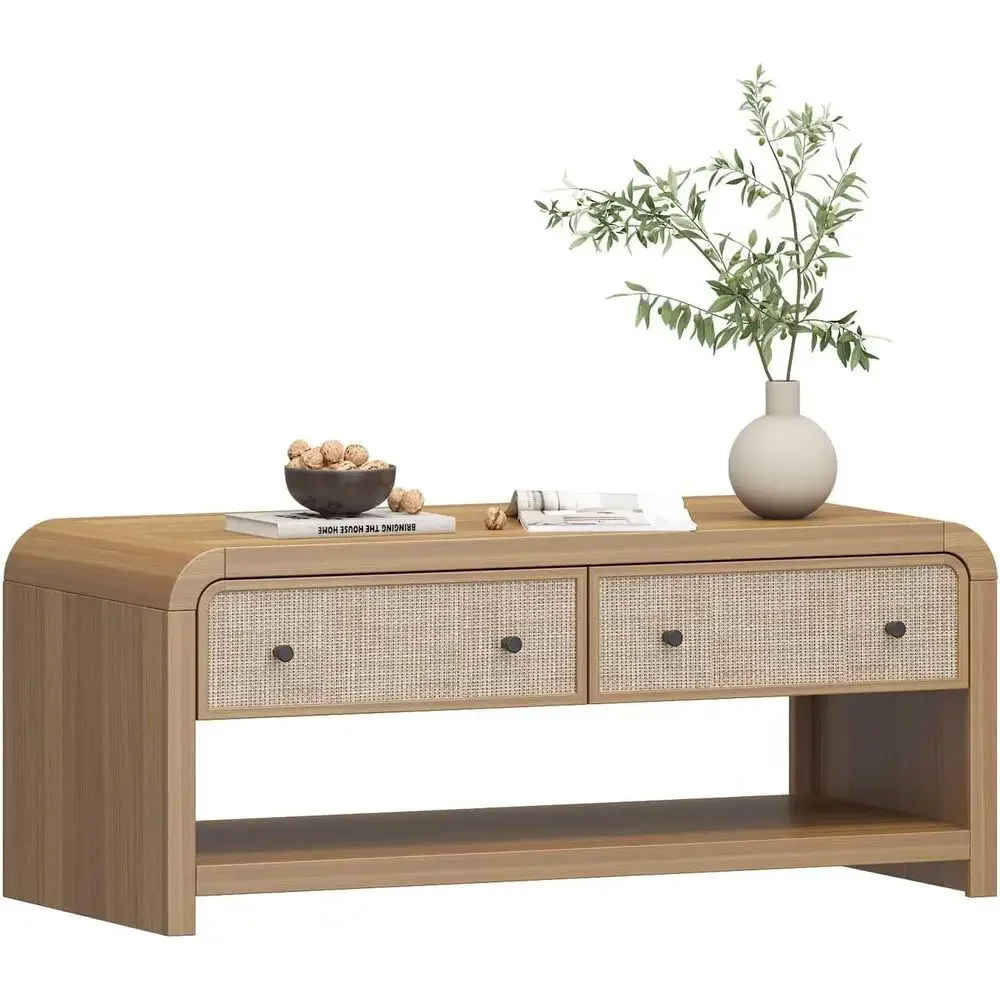 

48 Thickened Arc-Shaped Rattan Coffee Table for Living Room