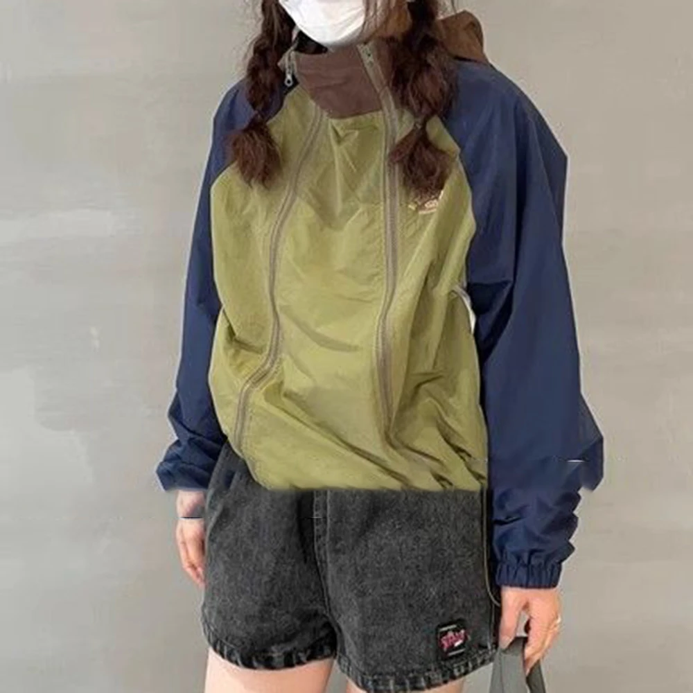 Casual loose hooded jacket spring and autumn new design double zipper splicing jacket bomber jacket women