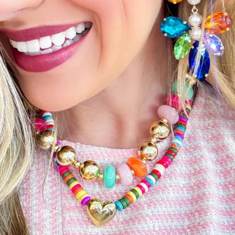

Hot Dopamine Fashion Necklace Luxury Colored Rhinestone Gem Choker Elegant Temperament Clavicle Chain For Women Birthday Gifts