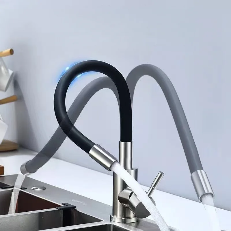 

Stainless Steel Kitchen Faucet Hot & Cold Mixing 360° Free Rotation Bathroom Dual-use Faucet Suitable for Countertop Washbasin