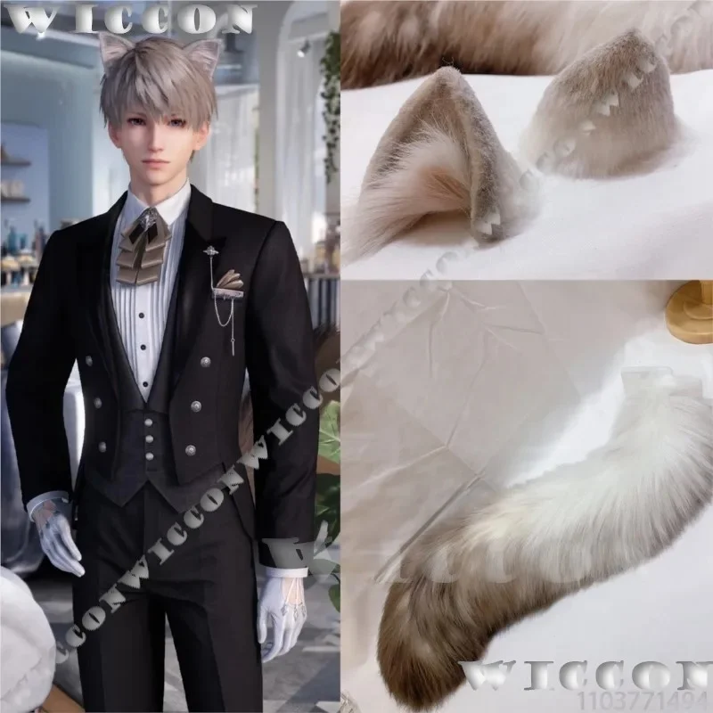 w;3.c\6;h'8/Furry Cat Cos Game Love and Deepspace Cosplay Prop Ears Tail Fursuit Furred Rafayel Sylus Zayne Xavier Me5'u.9;m\4/p - view 5