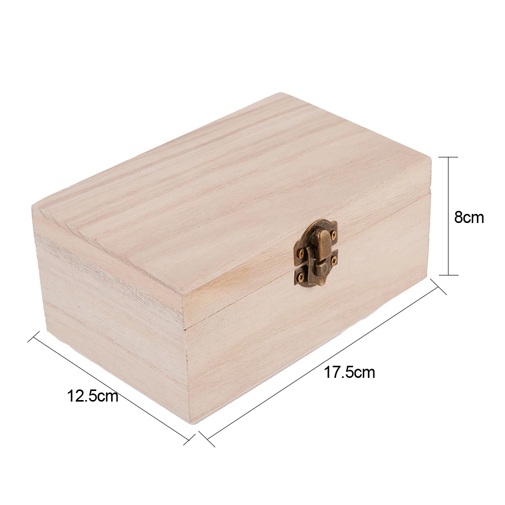 Plain Wood Wooden Square Hinged Storage  Boxes Craft Gift Box Solid Wood Home Storage Box Practical 3 Sizes