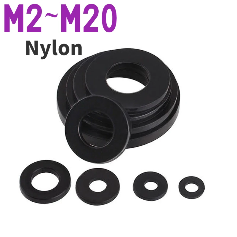 M2 M2.5 M3 M4 M5 M6 M8 M10 M12 M14 M16 M18 M20 Nylon Washers Black Plastic Flat Washer Plane Spacer Insulation Seals Gasket Ring