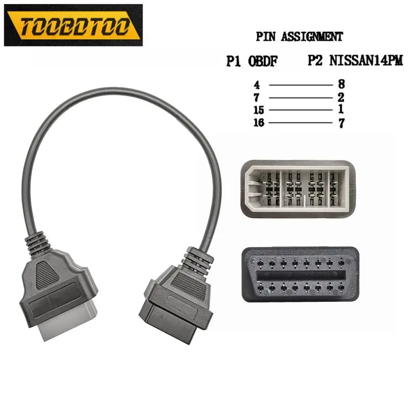 New 14 Pin For Nissan Works With All For Nissan Cars to OBD OBD2 16Pin Female Connector Cable For Nissan 14Pin Adapter Converter