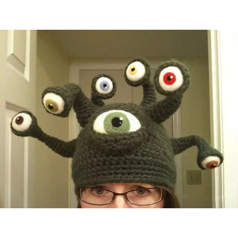 Autumn and Winter Creative Halloween Handmade Hat Alternative Wool Multi-catch Fish Octopus Eye Hat