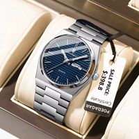POEDAGAR Original Man Wristwatch Luminous Waterproof Date Week Men Clock Military Stainless Steel Men's Quartz Watches Reloj+Box