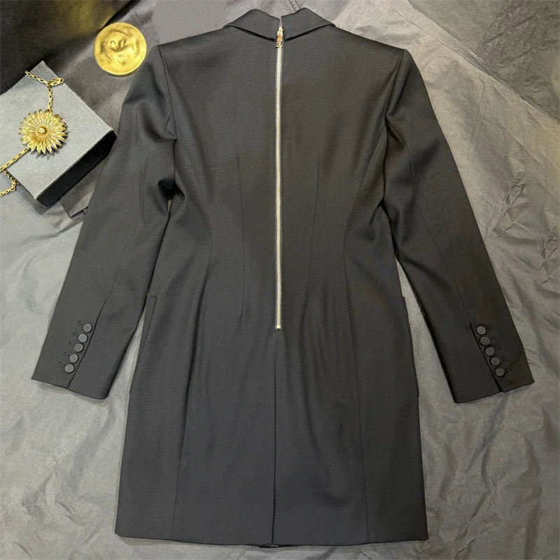 women's dress New single button slim fit mini dress for autumn 2026 Satin patchwork short dress Pocket decoration suit dress y2k