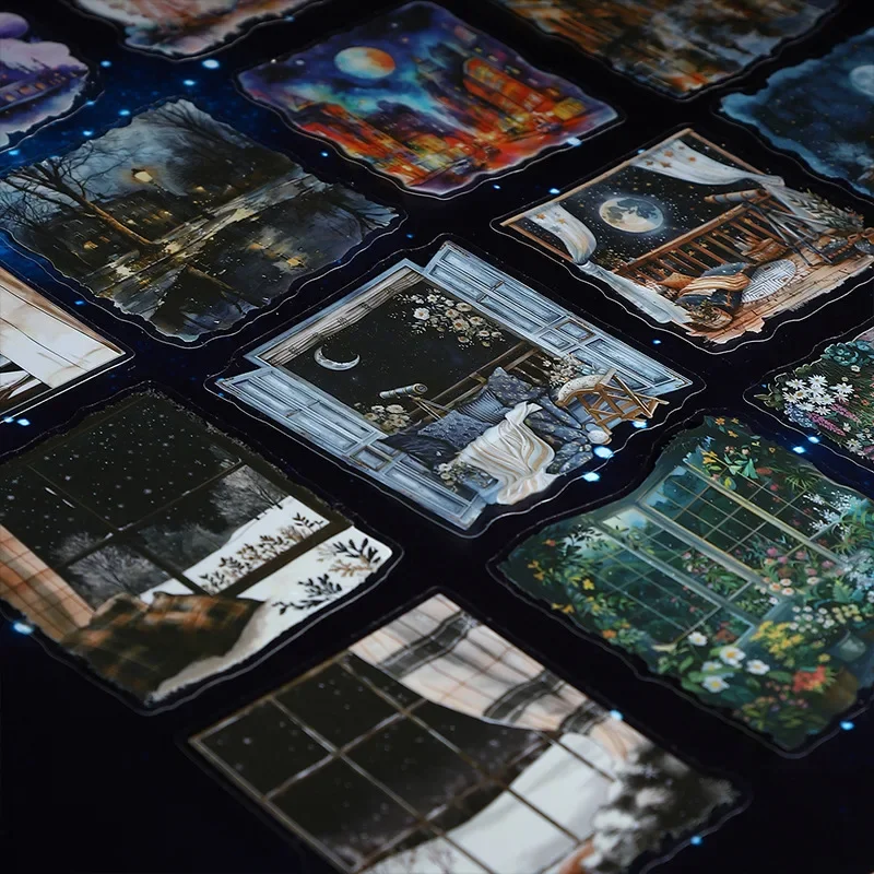 10 stuks pack PET Groot Formaat Nacht Sticker Pack Prachtige Nachtvormige Decoraties Briefpapier Leveringen Plakboek 156*110mm