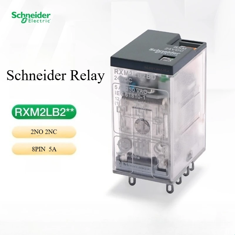 

Промежуточное реле Schneider RXM2LB2BD со светодиодным индикатором, 8-контактный, 5 А, 2 открытия, 2 закрытия, электромагнитный, 24 В постоянного тока