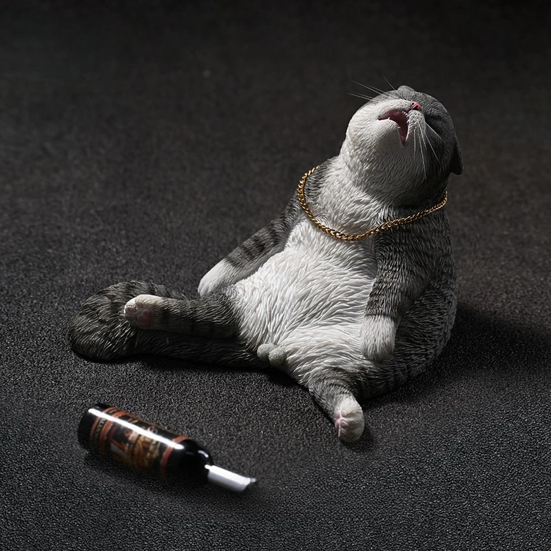 Cute Drunk Cat Figurine Ornament, Creative Funny Simulation Pet Model, Trendy Desktop & Car Interior Decoration Gift for Friend