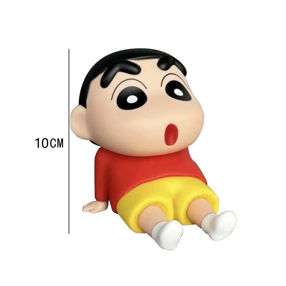 Crayon shin-chan figuras suporte do telefone kawaii anime ornamentos de mesa dos desenhos animados assistindo tv telefone suporte bonito boneca decorações