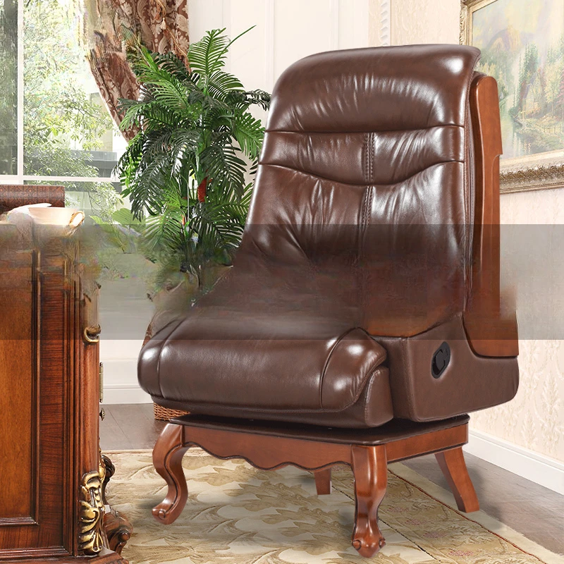 Solid wood leather, office, ergonomics, study, reclinable, boss chair