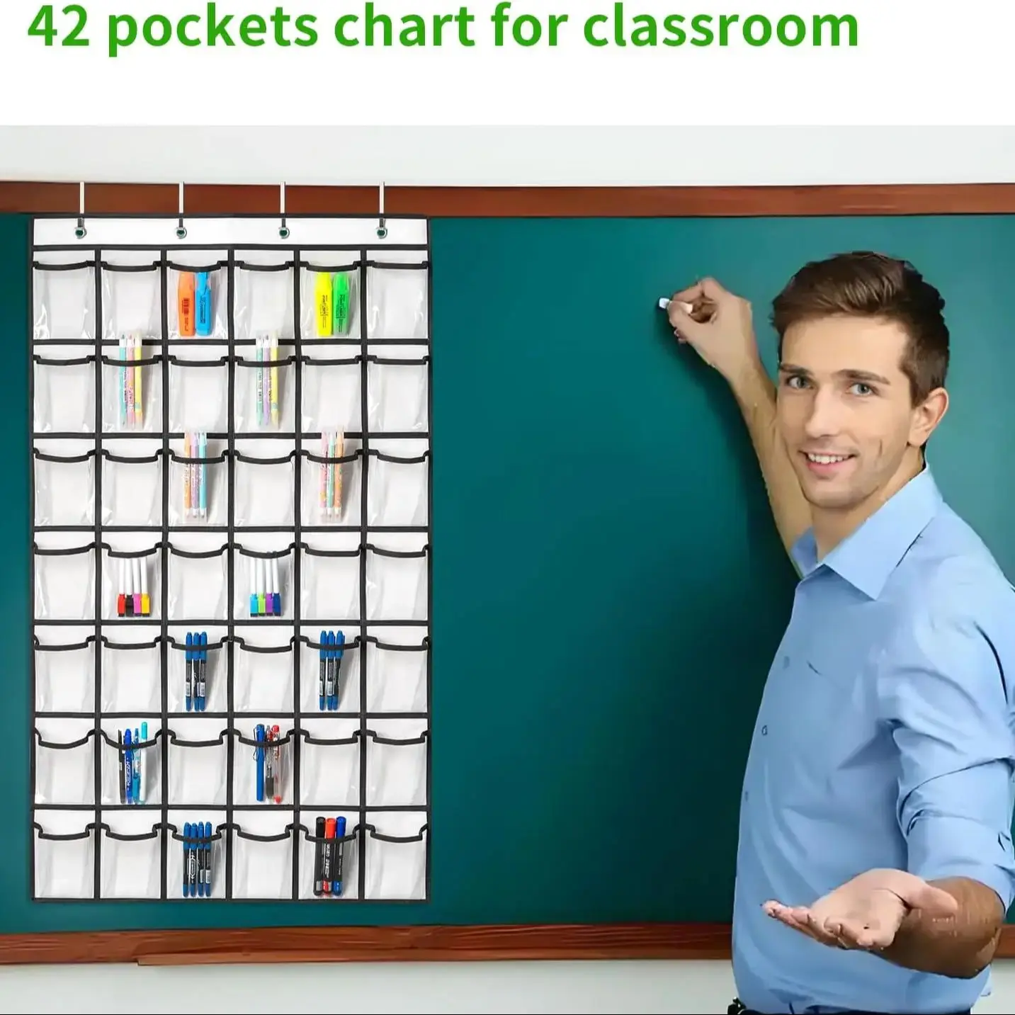 42 Pocket Cell Phone Holder for Classroom Teacher Essential Organization And Storage Management Tool for School Pocket Charts