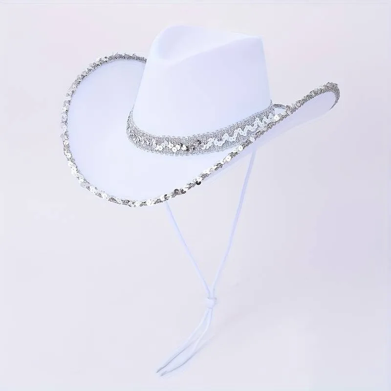 1 Piece Women Summer Fashion Solid Party Sequin Elegant Top Hat Adjustable Length Glitter Shining Hat