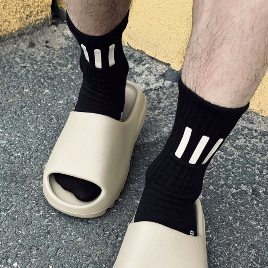 جوارب رجالية ثلاثية الأبعاد طباعة سيليكون قطن رياضة الهيب هوب كرة السلة سكيت أبيض/أسود بالجملة 3 زوج/صندوق #4