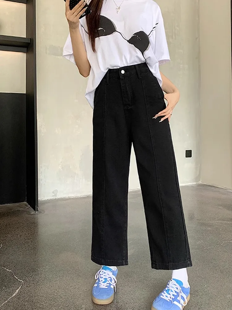 Straight leg jeans autumn new fashion high waisted slimming white black denim Ankle-Length Pants smoke pipe pants