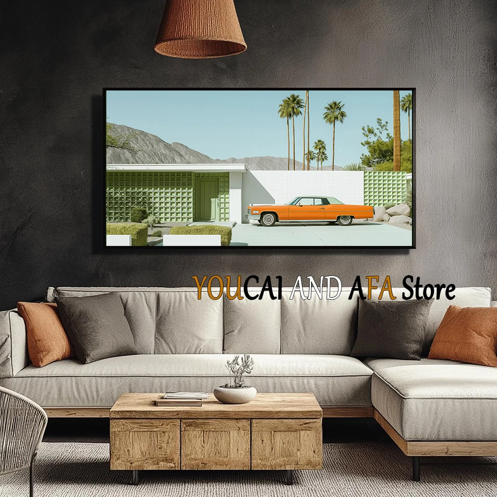 Palm Springs Mid Century Modern Architecture Car Art Trendy Minimalist Lifestyle Poster Canvas Painting Wall Pictures Home Decor