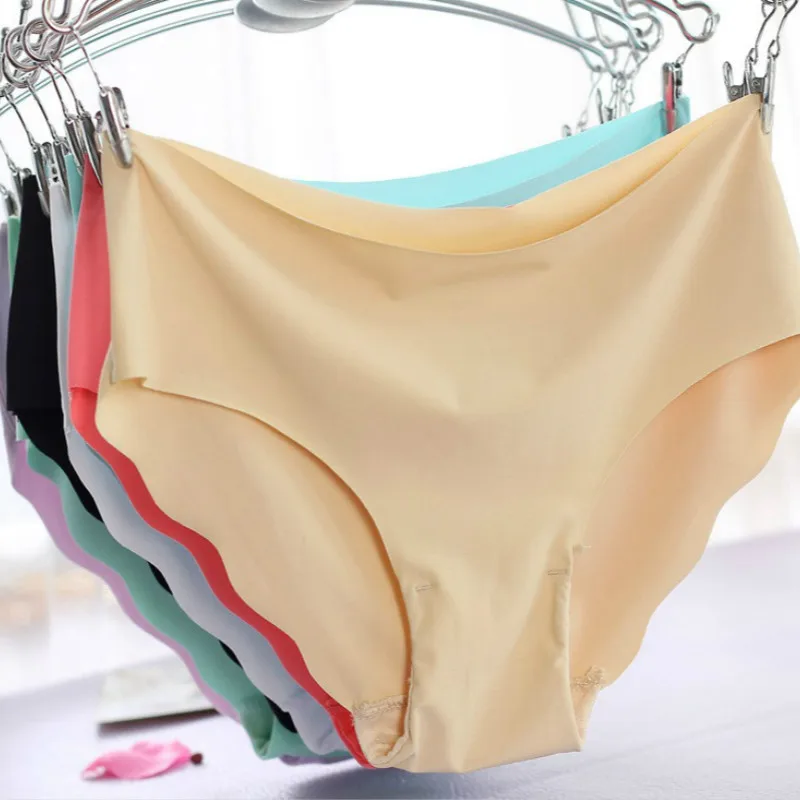 3pcs Women\'s Smooth Seamless Panties Ice Silk Ruffle Briefs Underpants Sexy Panties Lingerie Comfortable Satin Panty