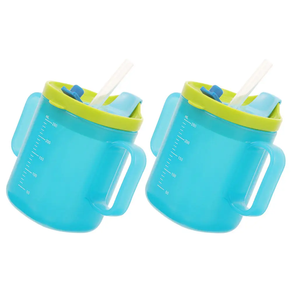 

2Pcs Children's Cup Adult Spill Proof Infant Straw Milk Cup for Elderly Feeding Non Spill Cups Safe Compact Dual Use Measurement