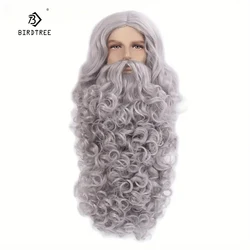 Santa's Super Fluffy Grey Wig & Beard Set - Synthetic Curls for Memorable Cosplay and Halloween Costumes for Christmas J47801S