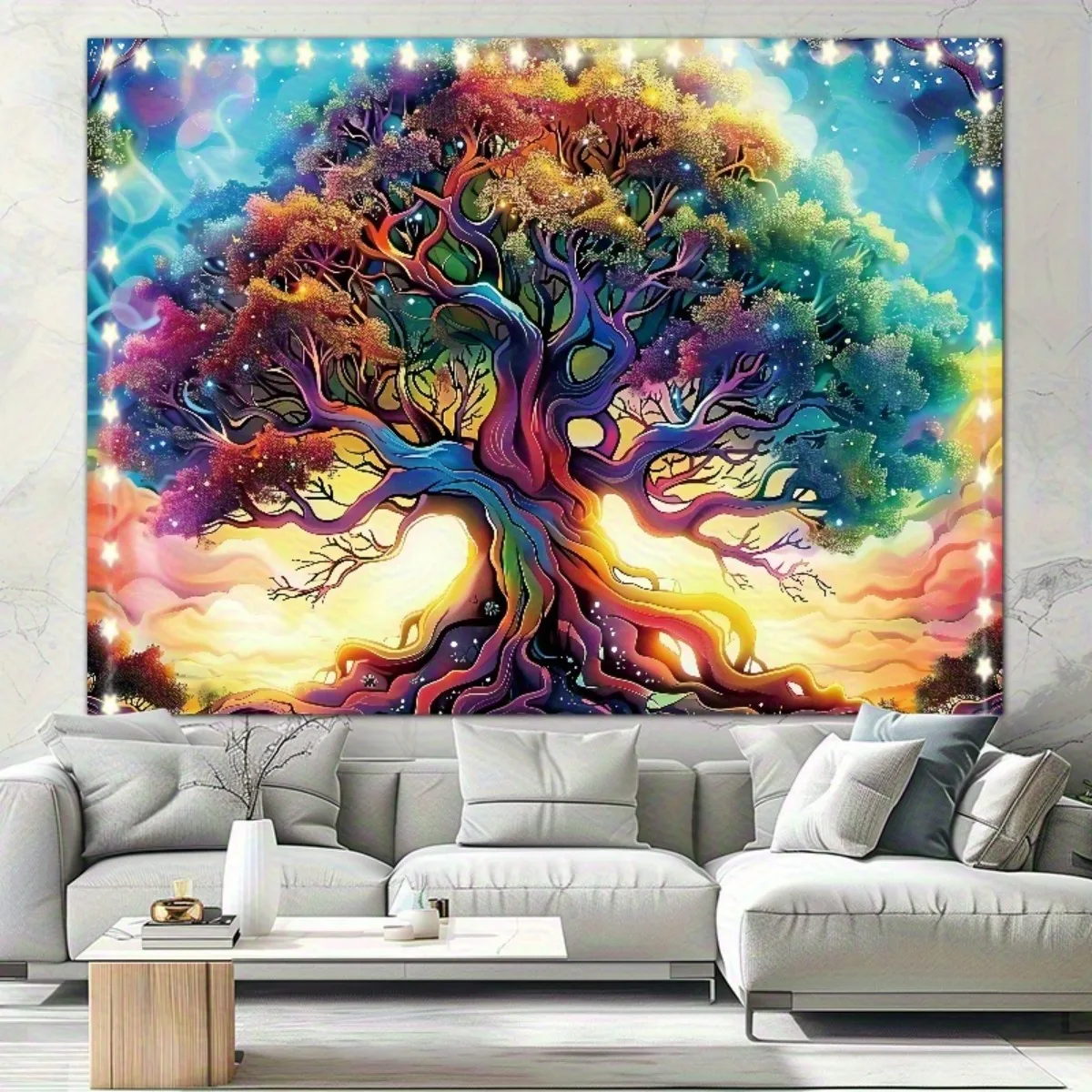 VIKAMA Rainbow Tree of Life Tapestry, Bohemian Healing Wall Art for Living Room Bedroom Decor
