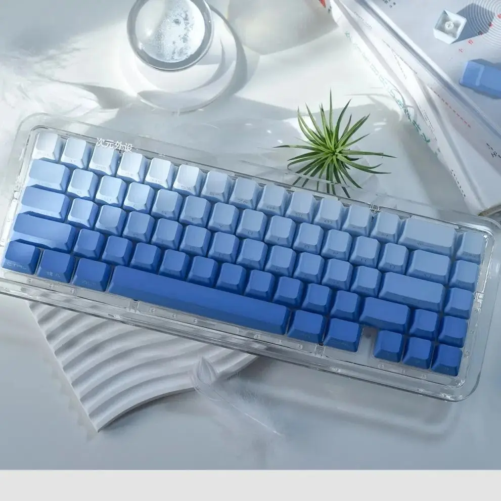 Blue Gradient Keycaps 134 Keys Fog OEM Profile Backlit Transparent Keycap PBT Dye-SUB Side/Top Print For GK61 68 87 104  Keycap