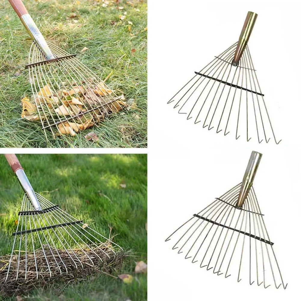 Verstellbarer fächerförmiger Rasenrechenkopf mit 3,0 mm starken Stahlzinken zur Sammlung von Laub und Schmutz – Detail 3