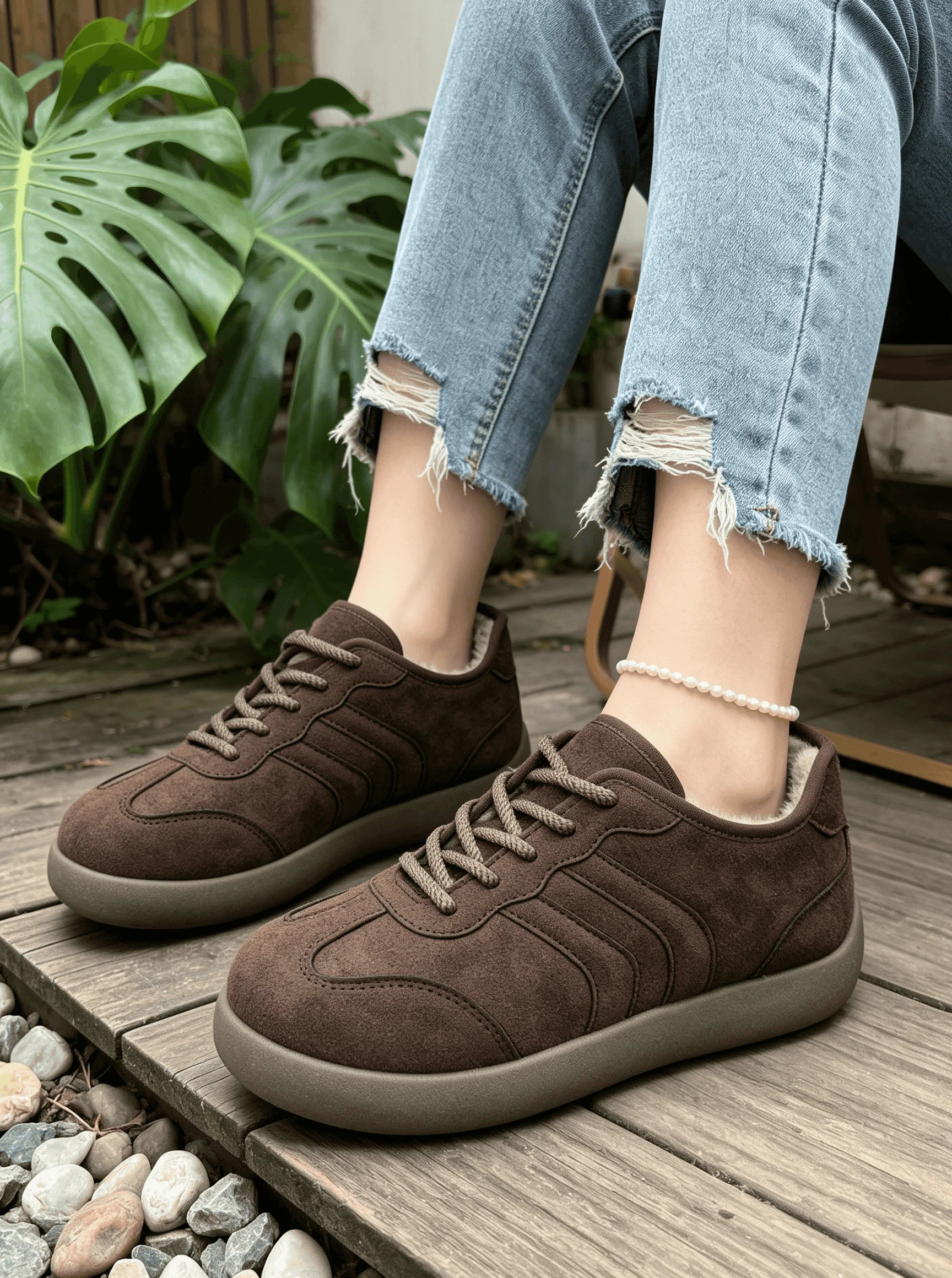 Damen-Winterstiefeletten mit Plüschfutter, verstellbaren Schnürsenkeln, flachem Absatz, warmem und weichem Innenfutter, bequeme Stiefel für Damen. – Detail 8