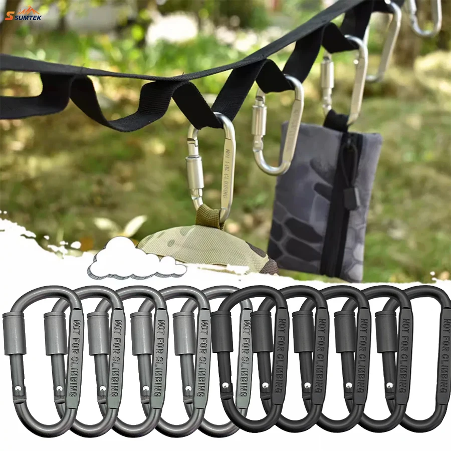 

10-Pack D-Shape Aluminum Alloy Spring Hook Set, Activities Snap Hooks,Equipped with Locking Rings, Perfect for Outdoor Camping